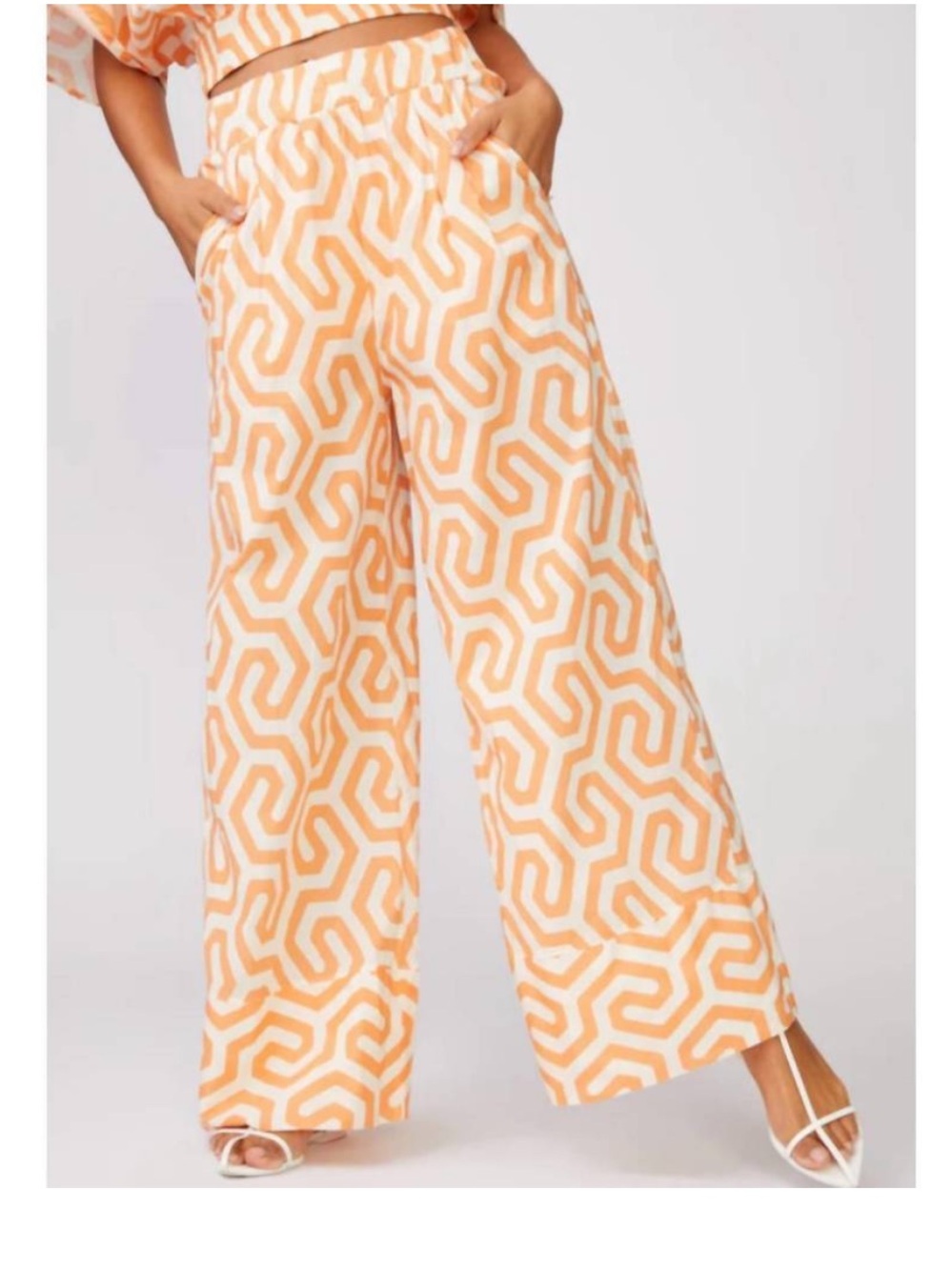 STATESIDE geo print voile 100% Cotton Wide Leg pant Size L boho chic coastal